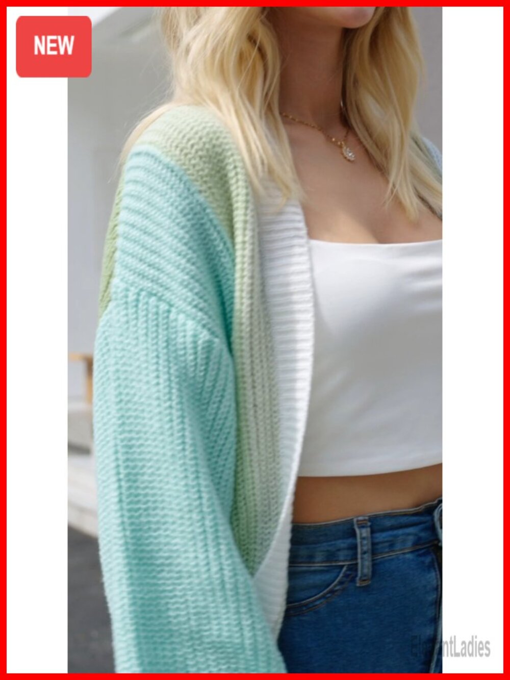 Color Block Open Front Ribbed Knit Cropped Cardigan Sweater - Picture 6 of 6